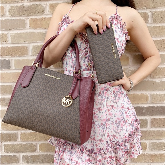 Michael Kors large Satchel wallet SET brown merlot - Picture 3 of 8